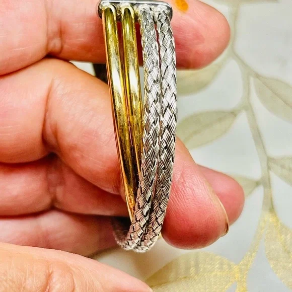925 Sterling Silver Double Twist Cuff Bracelet Two Tone Italy 23g Sz 6-6.25” - Picture 4 of 10